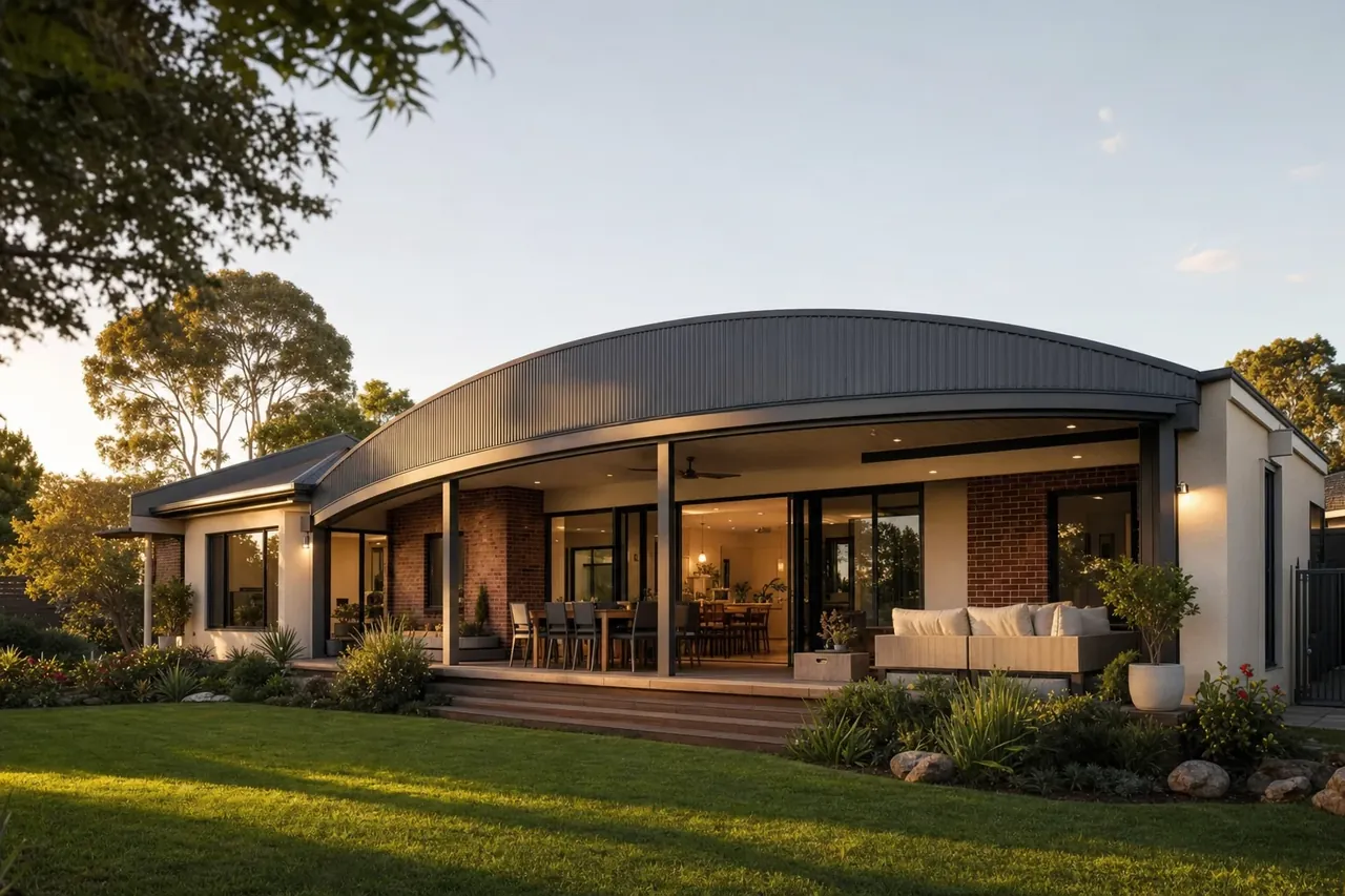 Perth home with an attached curved dome roof patio at golden hour